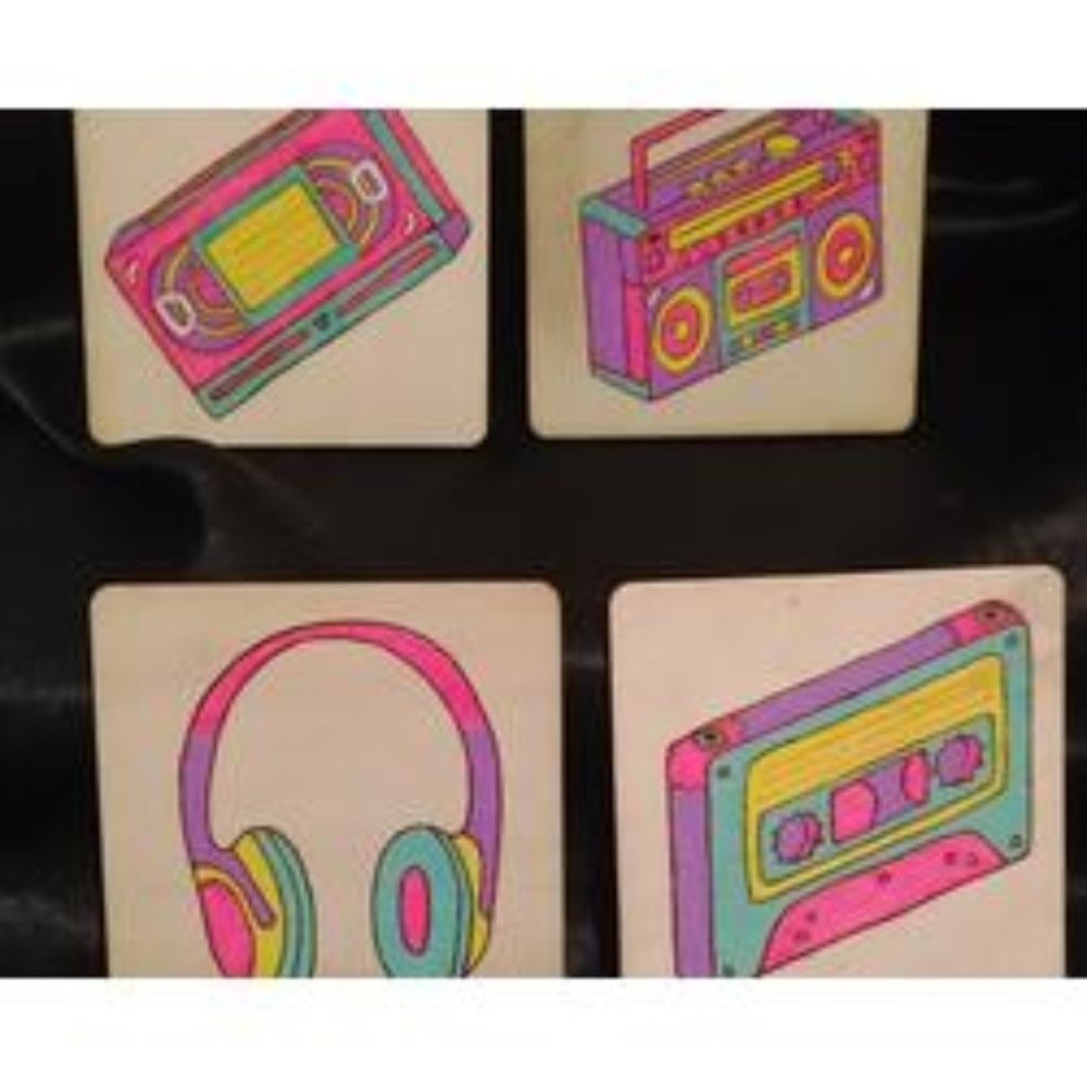 80's Handburned Coasters